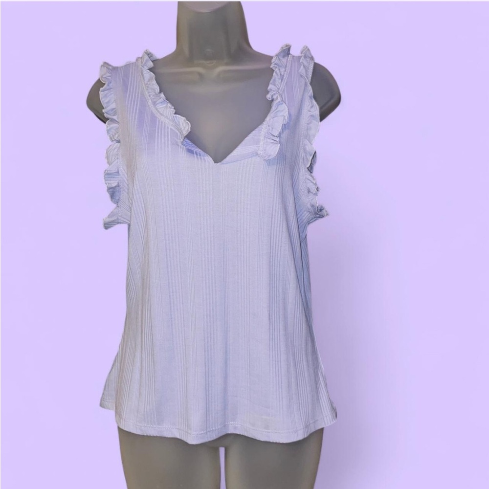True Craft Light Purple Ruffled Ribbed Tank Top M